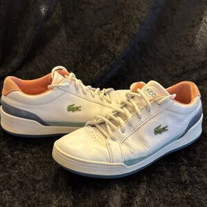 Men’s Lacoste White Sneakers with Orange and Green Details